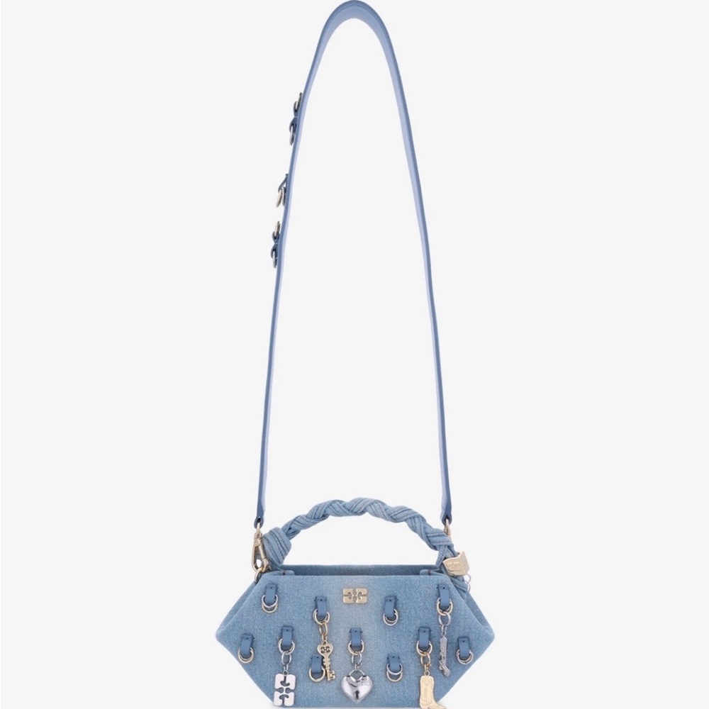 Ganni Mini Bou Denim Clutch & Crossbody Bag with Charms - Picture 6 of 12